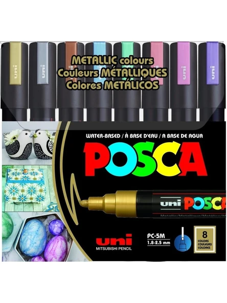 UNI POSCA MARKORU PC-5M/8C MC 1.8-2.5 METALIK 8 LI ürün görseli 1