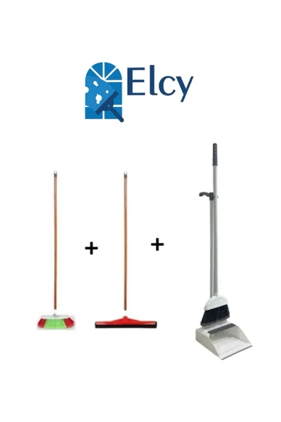 ELCY 3 Lü Temizlik Seti Ahşap Saplı Fırça Çekpas Çekçek Lux Katlanabilir Faraş ürün görseli 1