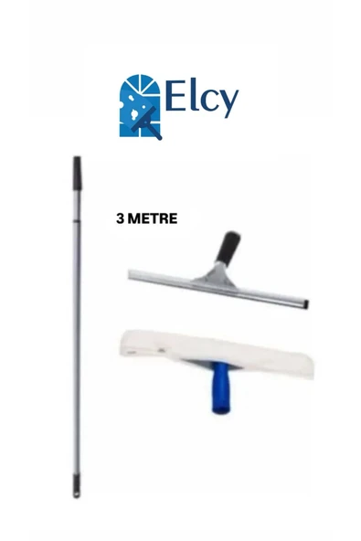 ELCY Cam Temizlik Seti 3 Metre Teleskopik Uzayabilen Metal Sap 35 Cm Cam Peluş Ve Cam Çekçeği ürün görseli 1