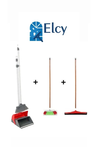 ELCY 3 Lü Temizlik Seti Ahşap Saplı Fırça Çekpas Çekçek Lux Katlanabilir Faraş ürün görseli 1
