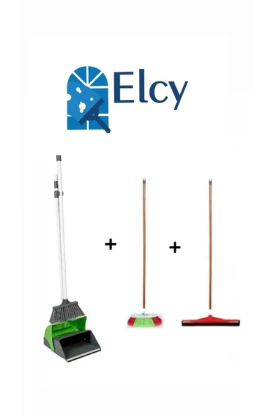 ELCY 3 Lü Temizlik Seti Ahşap Saplı Fırça Çekpas Çekçek Lux Katlanabilir Faraş ürün görseli 1