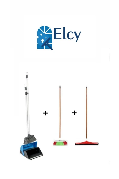 ELCY 3 Lü Temizlik Seti Ahşap Saplı Fırça Çekpas Çekçek Lux Katlanabilir Faraş ürün görseli 1