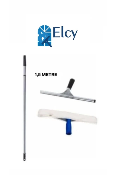 ELCY Cam Temizlik Seti 1,5 Metre Teleskopik Uzayabilen Metal Sap 35 Cm Cam Peluş Ve Cam Çekçeği ürün görseli 1