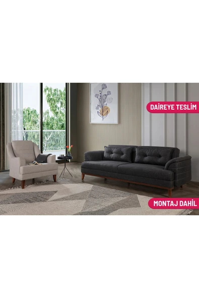 Perla Sofa   Madrid Koltuk Takımı Keten Antrasit Krem ürün görseli 1