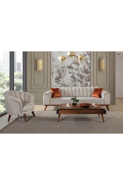 Perla Sofa   Velar Yataklı Koltuk Takımı Babyface Krem ürün görseli 1