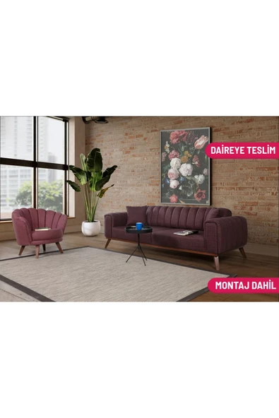 Perla Sofa   VELAR KOLTUK TAKIMI KETEN BORDO KAZAYAĞI ürün görseli 1