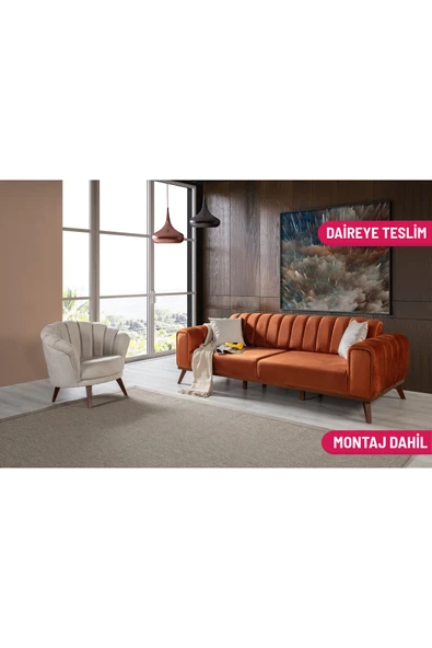 Perla Sofa   Velar Yataklı Koltuk Takımı Babyface Kiremit ürün görseli 1