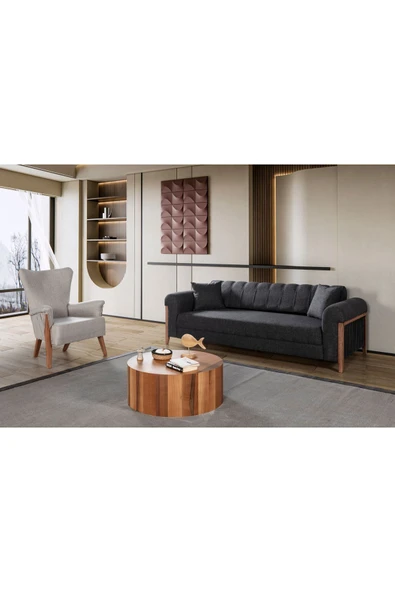 Perla Sofa   KİTKAT AHŞAP YATAKLI SANDIKLI KOLTUK TAKIMI ANTRASİT ürün görseli 1
