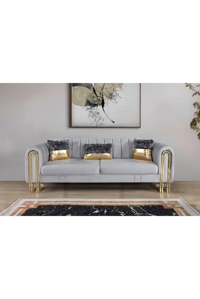 Perla Sofa   VALES YATAKLI ÜÇLÜ KOLTUK AÇIK GRİ ürün görseli 1