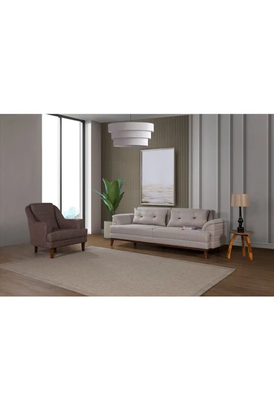 Perla Sofa   Madrid Koltuk Takımı Keten Açık Kahve Kazayağı ürün görseli 1