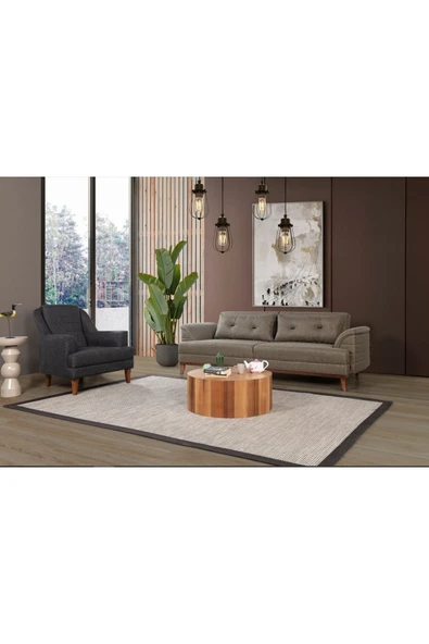 Perla Sofa   Madrid Koltuk Takımı Keten Koyu Kahve Kazayağı ürün görseli 1
