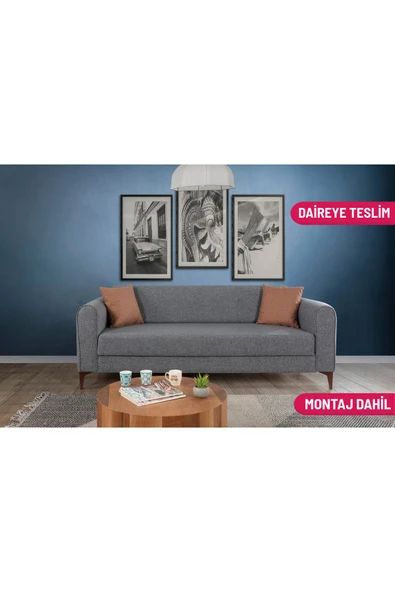 Perla Sofa   FERRANTİ YATAKLI SANDIKLI ÜÇLÜ KANEPE AÇIK GRİ ürün görseli 1