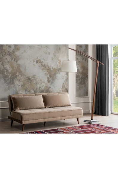 Perla Sofa   RETRO KOLSUZ YATAKLI KANEPE VİZON ürün görseli 1
