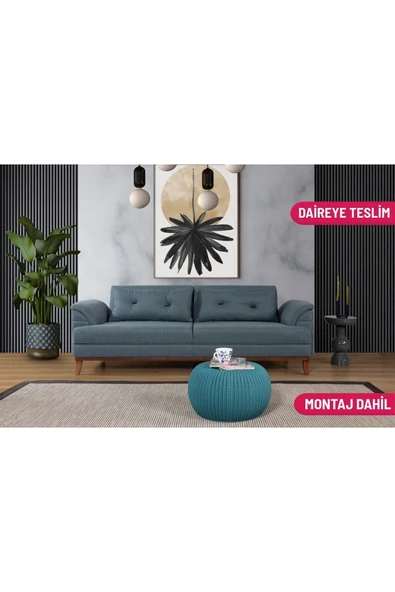 Perla Sofa   Madrid Üçlü Yataklı Kanepe Mavi Kazayağı ürün görseli 1