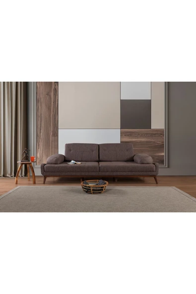 Perla Sofa   Nelson Üçlü Kanepe Keten Kahve - Resim 2