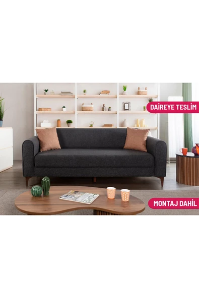 Perla Sofa   FERRANTİ YATAKLI SANDIKLI ÜÇLÜ KANEPE ANTRASİT ürün görseli 1