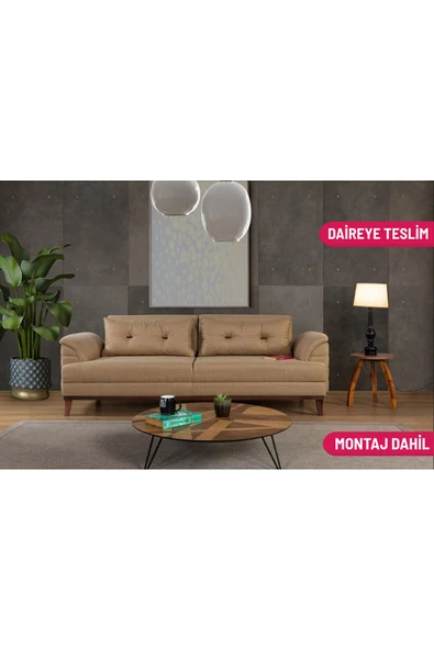 Perla Sofa   Madrid Üçlü Yataklı Kanepe Hardal Kazayağı ürün görseli 1