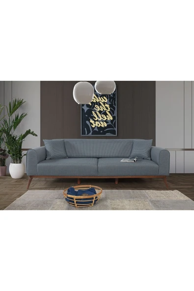 Perla Sofa   SENECA YATAKLI KANEPE KETEN KOYU MAVİ KAZAYAĞI ürün görseli 1