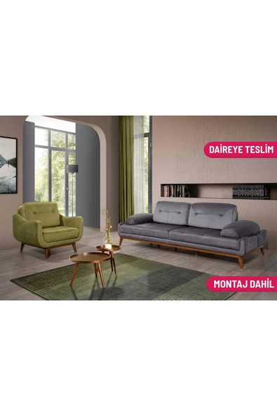 Perla Sofa   NELSON YATAKLI KOLTUK TAKIMI BABYFACE GRİ ürün görseli 1