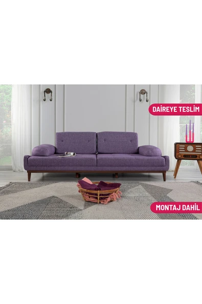 Perla Sofa   NELSON ÜÇLÜ KOLTUK KETEN MOR ürün görseli 1