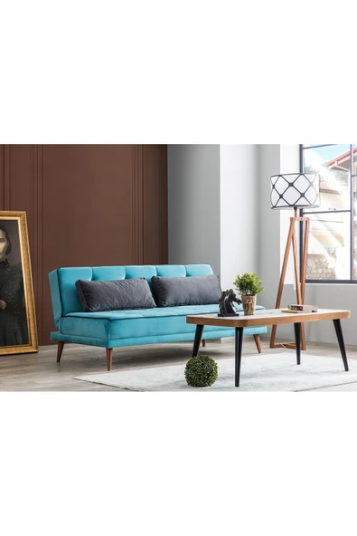 Perla Sofa   RETRO KOLSUZ YATAKLI KANEPE TURKUAZ ürün görseli 1