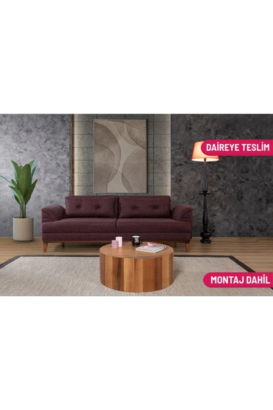 Perla Sofa   Madrid Üçlü Yataklı Kanepe Koyu Bordo Kazayağı ürün görseli 1