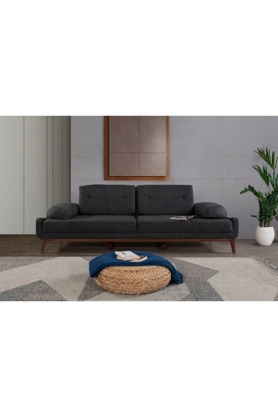 Perla Sofa   NELSON ÜÇLÜ KOLTUK KETEN ANTRASİT - Resim 2