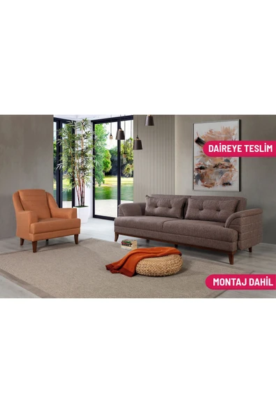 Perla Sofa   Madrid Koltuk Takımı Keten Kahve ürün görseli 1