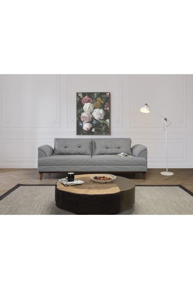 Perla Sofa   Madrid Üçlü Yataklı Kanepe Keten Siyah Kazayağı ürün görseli 1