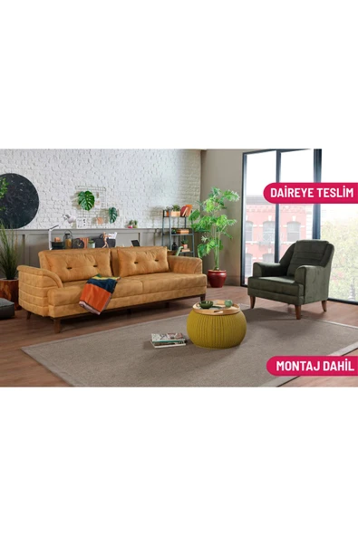 Perla Sofa   Madrid Koltuk Takımı Bora Hardal Yeşil ürün görseli 1