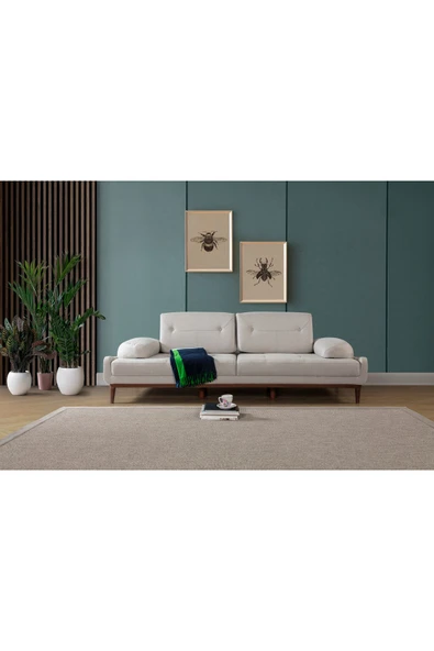 Perla Sofa   NELSON ÜÇLÜ KOLTUK KETEN KREM - Resim 2