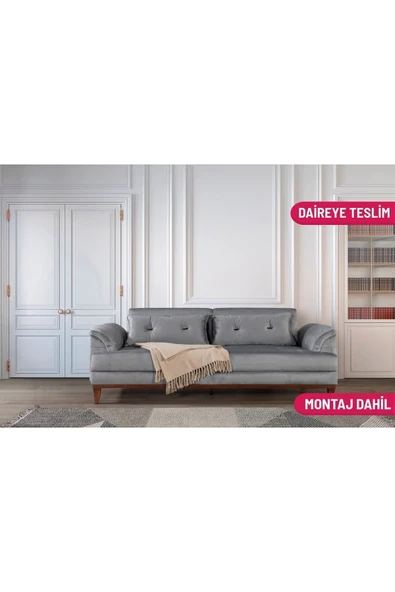 Perla Sofa   Madrid Üçlü Yataklı Kanepe Babyface Açık Gri ürün görseli 1