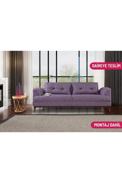 Perla Sofa   Madrid Üçlü Yataklı Kanepe Keten Mürdüm ürün görseli 1