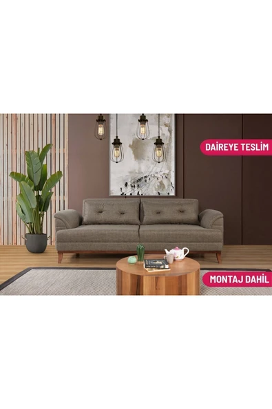 Perla Sofa   Madrid Üçlü Yataklı Kanepe Koyu Kahve Kazayağı ürün görseli 1