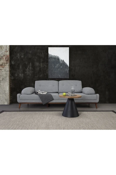 Perla Sofa   NELSON ÜÇLÜ KOLTUK KETEN GRİ KAZAYAĞI ürün görseli 1