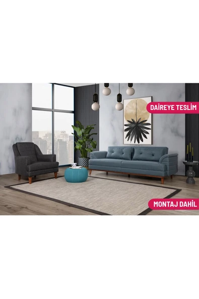 Perla Sofa   Madrid Koltuk Takımı Keten Mavi Kazayağı ürün görseli 1