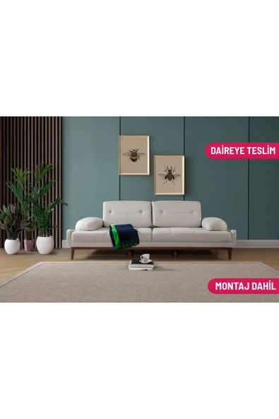 Perla Sofa   NELSON ÜÇLÜ KOLTUK KETEN KREM ürün görseli 1