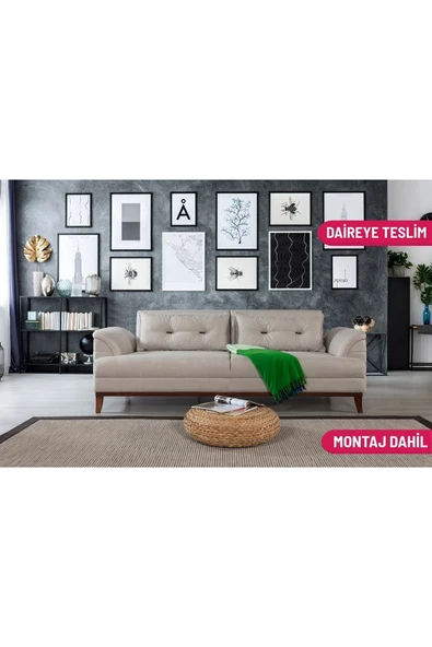 Perla Sofa   Madrid Üçlü Yataklı Kanepe Keten Krem ürün görseli 1