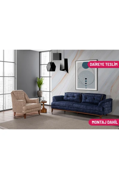 Perla Sofa   Madrid Koltuk Takımı Bora Lacivert Krem ürün görseli 1