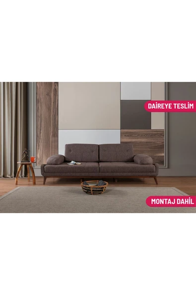 Perla Sofa   Nelson Üçlü Kanepe Keten Kahve ürün görseli 1