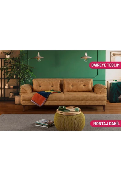 Perla Sofa   Madrid Üçlü Yataklı Kanepe Bora Hardal ürün görseli 1