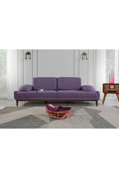 Perla Sofa   NELSON ÜÇLÜ KOLTUK KETEN MOR - Resim 2