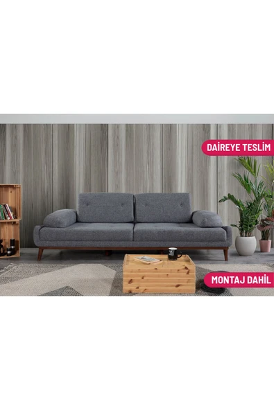 Perla Sofa   NELSON ÜÇLÜ KOLTUK KETEN AÇIK GRİ ürün görseli 1