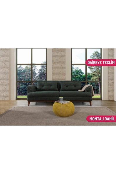 Perla Sofa   Madrid Üçlü Yataklı Kanepe Keten Yeşil ürün görseli 1