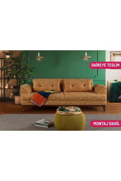 Perla Sofa   Madrid Üçlü Yataklı Kanepe Bora Hardal ürün görseli 1