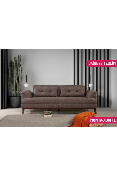 Perla Sofa   Madrid Üçlü Yataklı Kanepe Keten Kahve ürün görseli 1