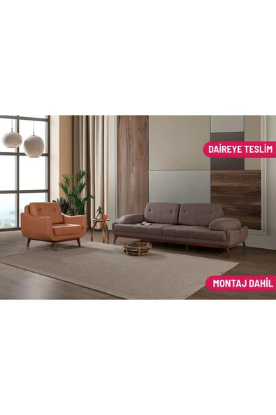 Perla Sofa   NELSON YATAKLI KOLTUK TAKIMI KETEN KAHVE ürün görseli 1
