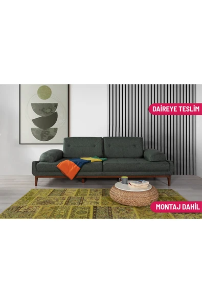 Perla Sofa   NELSON ÜÇLÜ KOLTUK KETEN YEŞİL ürün görseli 1