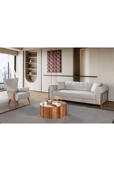 Perla Sofa   KİTKAT AHŞAP YATAKLI SANDIKLI KOLTUK TAKIMI KREM ürün görseli 1