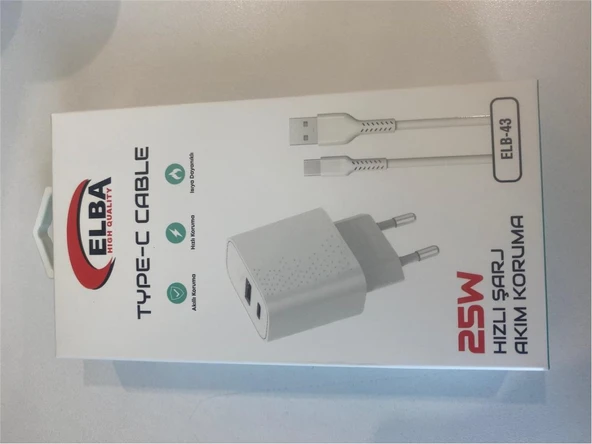 ELBA ELB43 25W 2li USB Başlık TYPE-C Kablolu Set Hızlı Şarj Akım Koruma ürün görseli 1